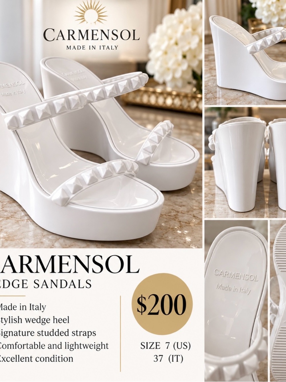 White Studded Wedge Sandals